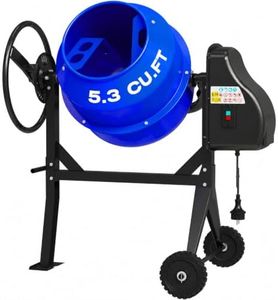 PHLEX PRO 5.3 Cu.Ft Concrete Mixer Machine, 750W 1HP Heavy Duty Portable Industrial Cement Mixing Machine with Wheel & Stand for Stucco, Mortar, Seeds, Blue