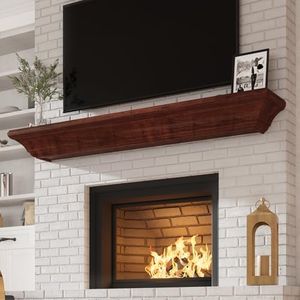 Eshoma Fireplace Mantel - Handcrafted 72 Inch Floating Shelf for Over Fireplace, Faux Fireplace Mantel with Invisible Heavy Duty Wood Bracket, Coffee, 72 X 8 X 6
