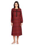Ashford & Brooks Women's Flannel Plaid Long Sleeve Nightgown - Red Buffalo Check - X-Large