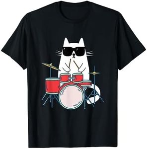 Gato Gracioso con Gafas de Sol de Músico Batería Percusión Camiseta