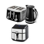 GEEPAS 7.5L Air Fryer, 4 Slice Toaster & 1.7L Kettle Kitchen Appliances Set 2200W Jug Kettle, Wide Slot Toaster Variable Browning Control Textured Design, 10-1 Vortex Air Fryer with LED Display, Black