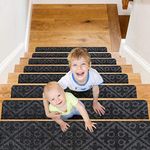 CrystalMX Non-Slip Carpet Stair Treads, Anti Moving Grip and Beauty Rug Tread Safety for Kids Elders and Dogs, 8" X 30" (Charcoal Grey, Set of 15)