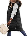 Oleda Puffer Vest for Women Long Vest Hooded Sleeveless Vests Outerwear Down Jacket Quilted Full-Zip Winter Coat Outdoor(Black,L)