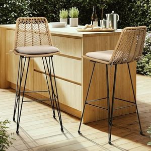 IDZO Rattan Bar Stools Set of 2, 42-Inch Height, 400lbs Weight Endurance, Steel Frame, Comfort Cushions, Suitable as Counter Height Bar Stools