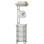 Toilet Paper Holder Stand Bathroom Tissue Dispenser Holders Rack Free Standing with Extra Shelf Storage Mega Rolls/Phone/Wipe - Silver