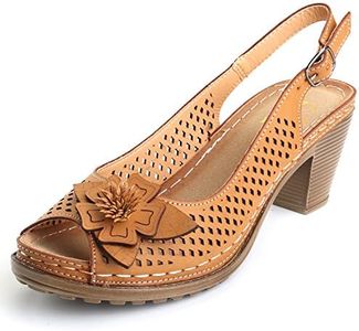 Alexis Leroy Block Heel Adjustable Buckle Peep Toe Slingback Women's Sandals Apricot 36 M EU/5-5.5 B(M) US