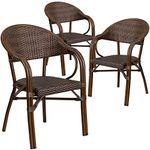 Flash Furniture 3-SDA-AD642003R-1-GG 3 Pack Milano Series Bark Brown Rattan Restaurant Patio Chair with Bamboo-Aluminum Frame