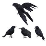 renFIL 4 Pcs Crows Halloween Decorations,Realistic Looking Crow Decor Black Bird with Feathered Handmade Artificial Bird Decor for Halloween Indoor Outdoors Ravens Birds Decoration (Black)