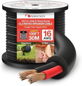 Nakamichi 16/2 (100-Foot) in-Wall & Direct Burial (UL CL2 CL3 Rated) 99.9% Oxygen-Free Copper (OFC) 2-Conductor Speaker Cable Wire, Outdoor In Ground, in Ceiling, Black (16AWG / 100ft / 30.48m)