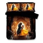 Sunday 3D Beauty and The Beast Duvet Cover Movie Bedding Sets with 3 Pieces 1 Duvet Cover 2 Pillowcases, Best Gift for Kids, King Size