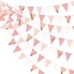 32Ft Dusty Blush Pink Rose Gold Bunting Banner Party Decorations Fabric Triangle Flag Pennant Garland Streamers for Birthday Wedding Baby Bridal Shower Anniversary Outdoor Garden Hanging Decoration