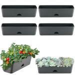 6 Pack Rectangle Planter 16 Inch Window Boxes Planters Rectangular Large Window Sill Planters Indoor Self Watering Plant Pots with Drainage Holes and Saucers Succulent Herb Flower Pots, Dark Grey