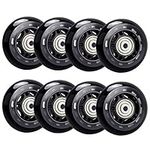 TOBWOLF 8 Pack 64mm 82A Indoor Inline Skate Replacement Wheels, Indoor Skating Wheels with ABEC-7 Bearings, Luggage Wheels, Training Wheels for Scooter - Black