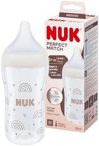 NUK Perfect Match Baby Bottle | 3+ Months | Adapts to Baby's Palate | Temperature Control | Anti Colic Vent | 260 ml | BPA-Free | Medium Silicone Teat | Rainbow