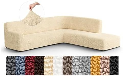 PAULATO BY GA.I.CO. Sectional Sofa Cover - Corner Sofa Cover - Bumper Chaise Couch Covers - Washable Couch with Ottoman Slipcover - Microfibra - Cream (Right Facing Bumper Chaise Sectional)