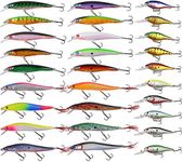 28pcs Large Hard Bait Fishing Lures Kit Trout Plugs Fishing Bait Minnow Crankbait Fishing Lures Jerkbait with Treble Hooks for Trout Bass Walleye Saltwater Freshwater