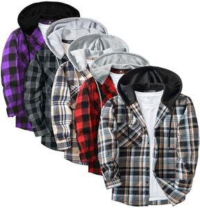 SWISSWELL 5 Pack Hooded Flannel Shirt for Men Plaid Hoodie