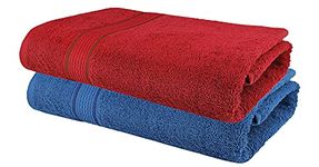 Roseate 100% Cotton Elegance Towel (550 GSM / 70x140 cm) Large Bath Towel in Ultra Soft Feel and Super Absorbent/Anti Bacterial for Shower, Beach, Bath, Pool and Spa (Blue & Red Combo) Pack of 2