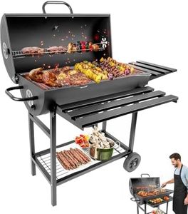APEXORIGIN Barrel Charcoal Grill with Temperature Gauge, Large Outdoor Barrel Barbecue Grill with Side Table, Cooking Space up to 8-12 People, Ideal for Picnic,Camping and Backyard BBQ