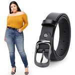 JASGOOD Women Black Leather Belt Plus Size Polished Buckle for Jeans Pants(Suit for Waist Size 46-50 Inches, 1-Black)