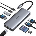 USB C Hub Multiport Adapter, USB C Dock with Ethernet HDMI, 9 IN 1 USBC Hub to 4K HDMI,Ethernet,100W PD,USB C,3 USB Ports,SD/TF, USB Type C Dongle Docking Station for MacBook,Surface,Dell,HP and More