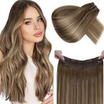 LaaVoo Invisible Wire Human Hair Extensions 18 Inch 80g Light Brown and Dark Blonde Omber Adjustable Size Removable Clips Secret Remy Hair Extensions Real Hair Extensions #8/16/8