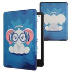 kwmobile Case Compatible with Amazon Kindle Paperwhite 11 Generation 2021 Case - PU Cover for Kindle Paperwhite Case w/Magnet - Cute Elephant Light Blue/Dark Blue/Grey