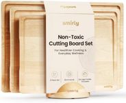 SMIRLY Wood Cutting Boards for Kitchen Wooden Chopping Board Set Reversible with Deep Juice Grooves Grip Handles, Large Charcuterie Tray for Home Kitchen, Natural Birch, 3Pcs with Holder