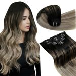 LaaVoo Clip in Hair Extensions Real Human Hair 20 Inch 7pcs 120g Natural Black to Light Brown with Dark Blonde Balayage Hair Extensions Clip in Seamless Remy Real Hair Extensions Clip in #1b/8/22