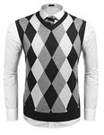 COOFANDY Men's Sleeveless V Neck Pullover Sweater Slim Fit Casual Argyle Sweater Vest Rhombus Knit Wear Sweaters Black