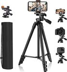 Tripod, 55 Inch Camera Tripod with Universal Smartphone Holder, Lightweight Aluminum Travel Tripod with Carry Bag, Maximum Load Capacity 6.6 LB, for Rangefinder, Digital Camera, Phone - MLT01