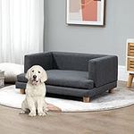 Rainbow Tree Dog Sofa Bed Grey for Medium&Small Dogs, Elevated Dog Couch with Removable and Washable Cover, Linen Pet Sofa Chair with Wooden Legs (Grey)