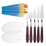 Paint Palette Knives Set, WOVTE Acrylic Pallet Knife Set Including 2 Pcs Clear Acrylic Paint Palette, 5 Pcs Painting Paint Knife Spatula Set, 10 Pcs Paint Brushes Set for Art Craft Painting