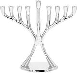 The Dreidel Company Contemporary Hanukkah Menorah, Polished, Non-tarnishing, Holds Most Hanukkah Candles (Silver)