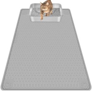 Bartuke Cat Litter Mat, Extra Large 40" x 28" Silicone Mat Litter Trapping Mat for Scatter Control, Soft on Kitty Paws, Easy to Clean (Gray)
