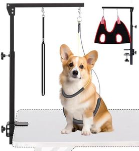 AGESISI Dog Grooming Arm with Clamp, Heavy Duty Pet Grooming Table Arm with Grooming Hammock, Loop Noose & Two No-Sit Haunch Holder, 36" Height Adjustable for Medium & Small Pets, Black