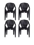 PETALS Nakshatra Diamond Cut Plastic Chairs Set of 4 | Fiber Armchair for Home/Living/Drawing/Patio/Office/Garden & Outdoor | Capacity 150kgs, Black