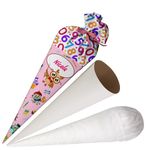 Ferocity School Cone Bag Owl with Name for Girls, Personalized Bag, 70 cm Fabric Sugar Bag with Round Cardboard Blank and Filling, Large Bag as a Pillow [149]