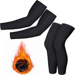 Boyiee 4 Pcs Thermal Arm Warmer Cycling Arm Warmers for Men Women Full Length Warmers Arm Sleeves Leg Compression Outdoor, Black, Large