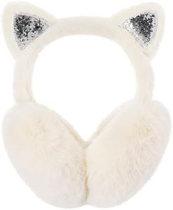 fauson Ear Muffs for Winter Women - Foldable Cute Cat Ear Earmuffs for Women Fuzzy Faux Rabbit Fur Ear Warmers Ladies Gifts White
