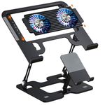 Dyazo Foldable Metal Laptop & Mobile Stand with Dual Cooling Fans | Adjustable Height & Angle | Ventilated Silent Operation | Compatible for MacBook, HP, Dell, Acer, Lenovo & Other Notebooks (Black)