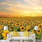 Kuletkear Plants Wall Mural Sunflowers Peel and Stick Self-Adhesive Wallpaper Removable Large Sticker Sunshine Sky Wall Decor Print Picture Image 826x589cm