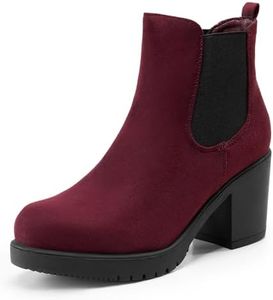 DREAM PAIRS Women's High Chunky Heel Chelsea Ankle Boots Slip On Elastic Fall Heeld Booties Shoes,Size 10,Burgundy,FRE