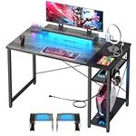 Cyclysio Reversible Computer Desk 40'' Gaming Desk with Shelf Writing Desk Table with Charge Outlets USB Ports Moveable Monitor Stand for Home Office, Bedroom