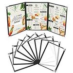 Kurtzy Triple Fold A4 Menu Covers (10 Pack) - 3 Fold Double View American Style Menu Holders - Black Trifold Clear Menu Covers with Corner Protectors - For Restaurants, Bars, Cafes, Food & Drink