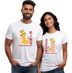 Wear Your Opinion Customized Couple T Shirt for Couple| Anniversary | Mens & Women Cotton Printed Tshirt| Husband Wife Printed Tshirt | Valentine Printed Tshirt (Design: Royal King & Queen,White)