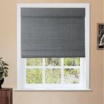 TWOPAGES Bamboo Flax Cordless Roman Shade for Indoor Windows No Drill, Custom Made Window Treatment Light Filtering Roman Shade for Patio, Roman Window Shade, Middle Grey, 1 Piece