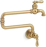 KOHLER 99270-2MB Artifacts Wall-Mount Pot Filler, Pot Filler Faucet, Gold Pot Filler, Kitchen Sink Pot Filler Faucets, Vibrant Brushed Moderne Brass