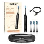 Perfora Rechargeable Smart Sonic Electric Toothbrush For Men & Women | Electric Brush With 4 Modes & 60 Day Battery Life | IPX7 Waterproof Sonic Tooth brush with 4 Brush Heads & Travel Case - Black