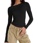 Abardsion Women's Casual Basic Going Out Crop Tops Slim Fit Short Sleeve Crew Neck Tight T Shirts, 2# Black, Small